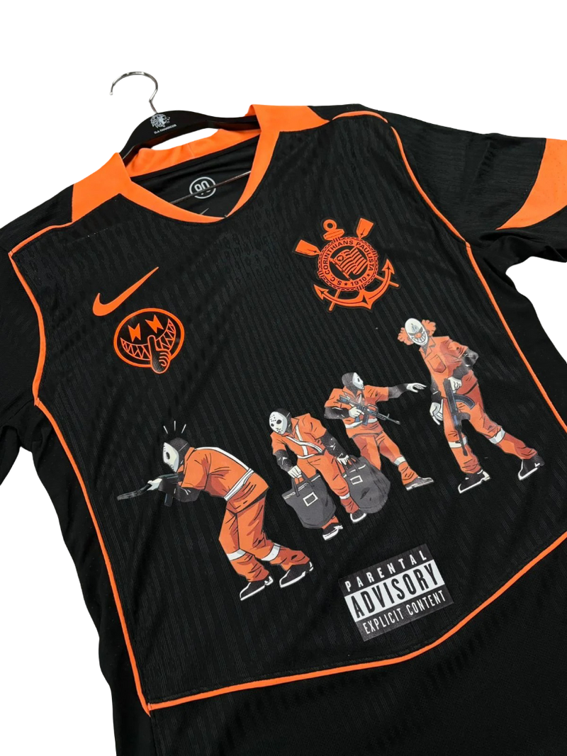 Camisa Corinthians x Racionais III 25/26 Jogador - Preta e Laranja