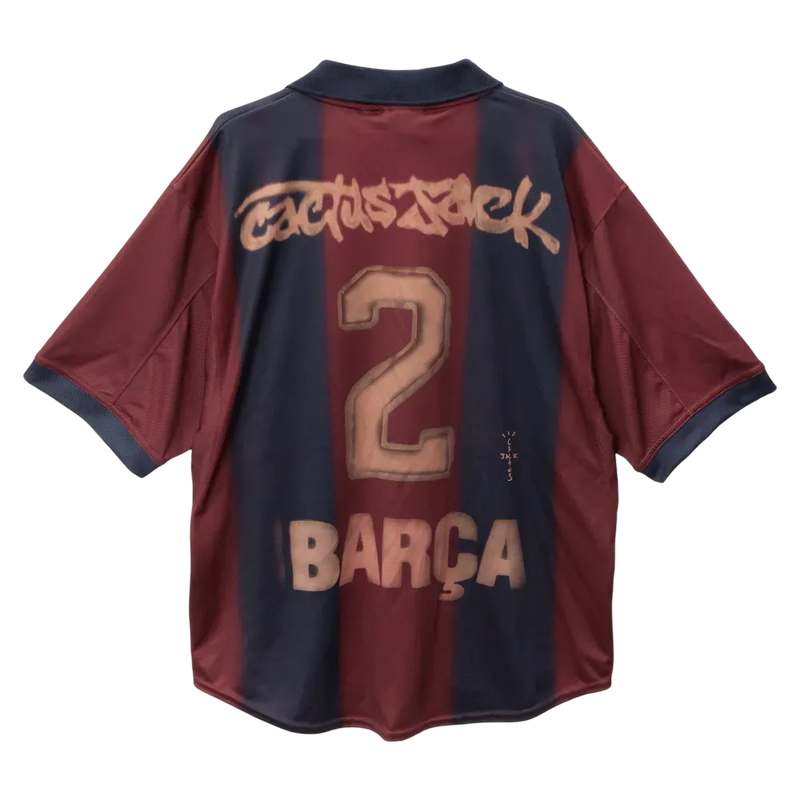 Camisa Barcelona Retrô x Travis Scott Cactus Jack 00/01 - Vermelha e A