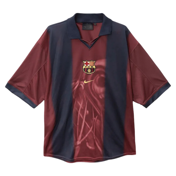 Camisa Barcelona Retrô x Travis Scott Cactus Jack 00/01 - Vermelha e Azul