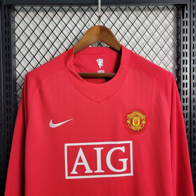 Camisa Manchester United Home Manga Longa 07/08 Retrô - Vermelha